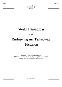 World Transactions on Engineering and Technology Education