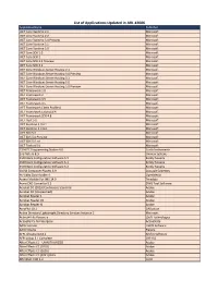 List of Applications Updated in ARL #2606
