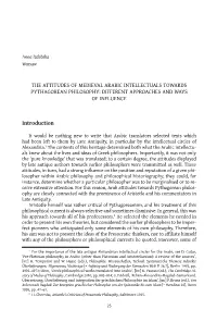 The Attitudes of Medieval Arabic Intellectuals Towards Pythagorean Philosophy: Different Approaches and Ways of Influence