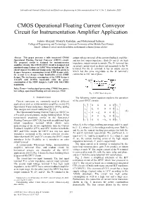 CMOS Operational Floating Current Conveyor Circuit for Instrumentation Amplifier Application