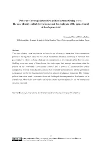 The Case of Post-Conflict Sierra Leone and the Challenge of the Management of Development Aid