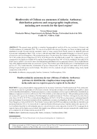 Biodiversity of Chilean Sea Anemones (Cnidaria: Anthozoa): Distribution Patterns and Zoogeographic Implications, Including New Records for the Fjord Region*