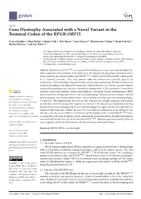 Cone Dystrophy Associated with a Novel Variant in the Terminal Codon of the RPGR-ORF15