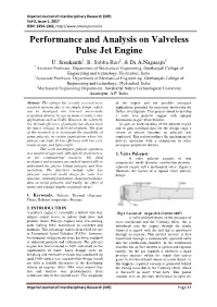 Performance and Analysis on Valveless Pulse Jet Engine U