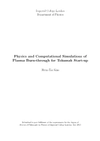 Physics and Computational Simulations of Plasma Burn-Through for Tokamak Start-Up