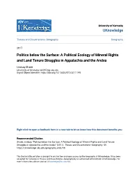 A Political Ecology of Mineral Rights and Land Tenure Struggles in Appalachia and the Andes
