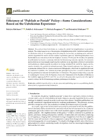 Publish Or Perish” Policy—Some Considerations Based on the Uzbekistan Experience
