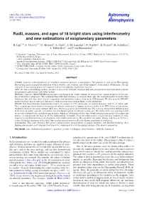 Radii, Masses, and Ages of 18 Bright Stars Using Interferometry and New Estimations of Exoplanetary Parameters