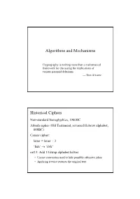Algorithms and Mechanisms Historical Ciphers