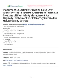 Problems of Shapour River Salinity Rising Over Recent Prolonged