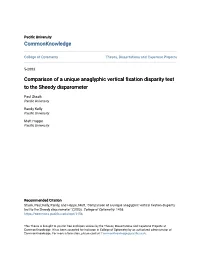 Comparison of a Unique Anaglyphic Vertical Fixation Disparity Test to the Sheedy Disparometer