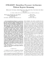 Hazardless Processor Architecture Without Register Renaming