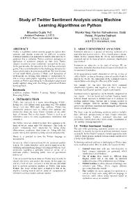 Study of Twitter Sentiment Analysis Using Machine Learning Algorithms on Python
