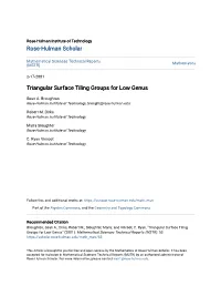 Triangular Surface Tiling Groups for Low Genus