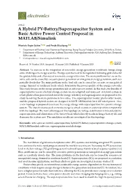 A Hybrid PV-Battery/Supercapacitor System and a Basic Active Power Control Proposal in MATLAB/Simulink