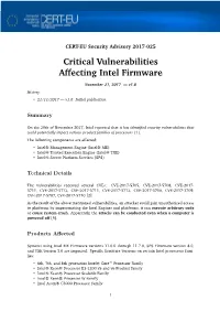 Critical Vulnerabilities Affecting Intel Firmware