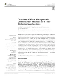 Overview of Virus Metagenomic Classification Methods and Their Biological Applications
