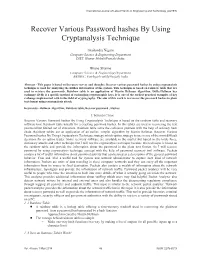 Recover Various Password Hashes by Using Cryptanalysis Technique