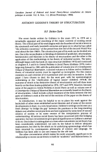 Anthony Giddens's Theory of Structuration