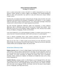 Unity in Diversity in Indian Society Sociology / GE / Semester-II