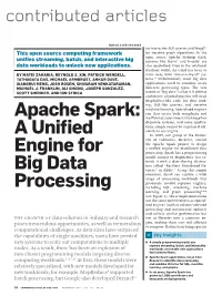 Apache Spark: a Unified Engine for Big Data Processing