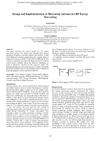 Design and Implementation of Microstrip Antenna for RF Energy Harvesting