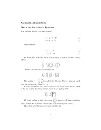 Gaussian Elimination Notation for Linear Systems