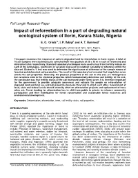 Impact of Reforestation in a Part of Degrading Natural Ecological System of Ilorin, Kwara State, Nigeria