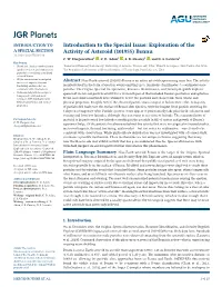 Introduction to the Special Issue: Exploration of the Activity of Asteroid (101955) Bennu