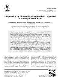 Lengthening by Distraction Osteogenesis in Congenital Shortening of Metacarpals