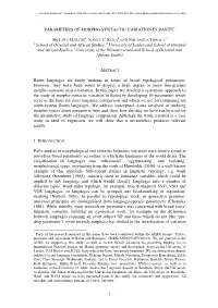 1 Parameters of Morpho-Syntactic Variation