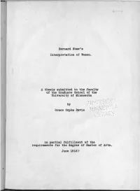 Bernard Shaw's Interpretation of Women. a Thesis Submitted to The