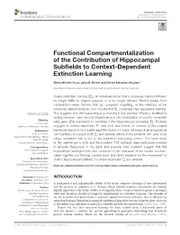 Functional Compartmentalization of the Contribution of Hippocampal Subﬁelds to Context-Dependent Extinction Learning