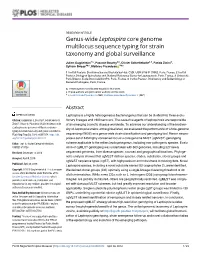 Genus-Wide Leptospira Core Genome Multilocus Sequence Typing for Strain Taxonomy and Global Surveillance