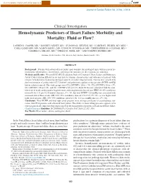 Hemodynamic Predictors of Heart Failure Morbidity and Mortality: Fluid Or Flow?