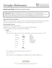 Study Link Help: Multiplying Decimals
