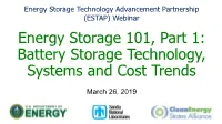 Battery Storage Technology, Systems and Cost Trends