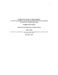 COMBATTING HATE on the INTERNET: Current Canadian Efforts and the Recommendations of Non-Governmental Organizations to Improve Upon Them
