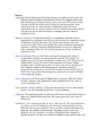 Glossary Cementation Part of Lithification That Involves Minerals Crystallizing in Pore Space and Holding Sediments Together, Hardening the Sediment