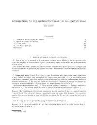 INTRODUCTION to the ARITHMETIC THEORY of QUADRATIC FORMS Contents 1. Review of Linear Algebra and Tensors 1 2. Quadratic Forms A