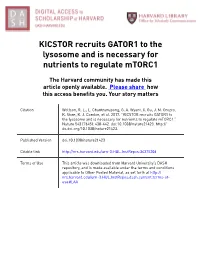 KICSTOR Recruits GATOR1 to the Lysosome and Is Necessary for Nutrients to Regulate Mtorc1