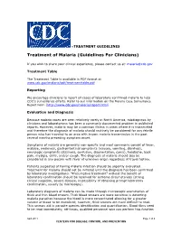 Treatment of Malaria: Guidelines for Clinicians