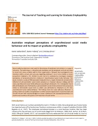 Australian Employer Perceptions of Unprofessional Social Media Behaviour and Its Impact on Graduate Employability