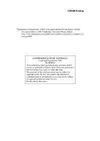 CDROM Reading Transparency International. (2010). Corruption and the Private Sector. Global Corruption Report 2009. Cambridge: U