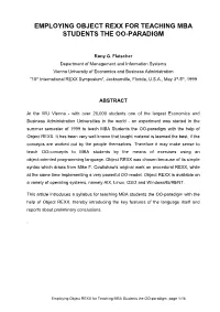 Employing Object Rexx for Teaching Mba Students the Oo-Paradigm