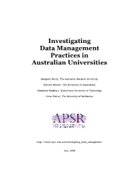 Investigating Data Management Practices in Australian Universities