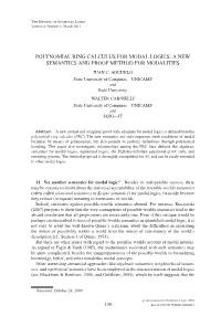 Polynomial Ring Calculus for Modal Logics: a New Semantics and Proof Method for Modalities Juan C
