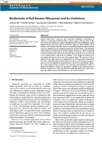 Biodiversity of Bali Banana (Musaceae) and Its Usefulness