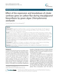 Effect of the Expression and Knockdown of Citrate Synthase Gene on Carbon Flux During Triacylglycerol Biosynthesis by Green Algae Chlamydomonas Reinhardtii