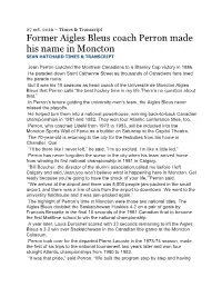 Former Aigles Bleus Coach Perron Made His Name in Moncton SEAN HATCHARD TIMES & TRANSCRIPT